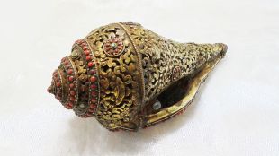 old conch shell with gilt gold and multistone