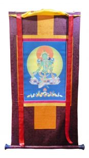 Assorted Green Tara thanka with brocade