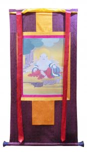 Assorted Laughing Buddha thanka with brocade