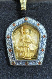 Sterling Silver. Kshitigarbha/Kalachakra gilt gold statue pendant.