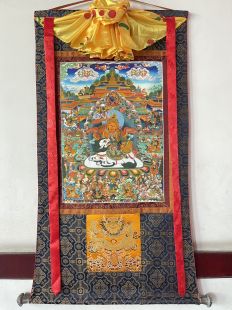 Assorted Lion Zambala thanka with brocade