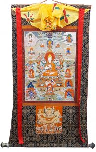 Assorted Tsong-kha-pa thanka with brocade