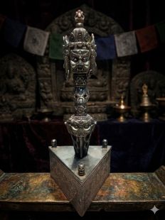 Iron 3-face phurpa with stand 27.5cm H