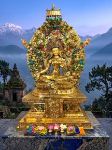 Fully Gold-Plated Green Tara Statue (with Base)