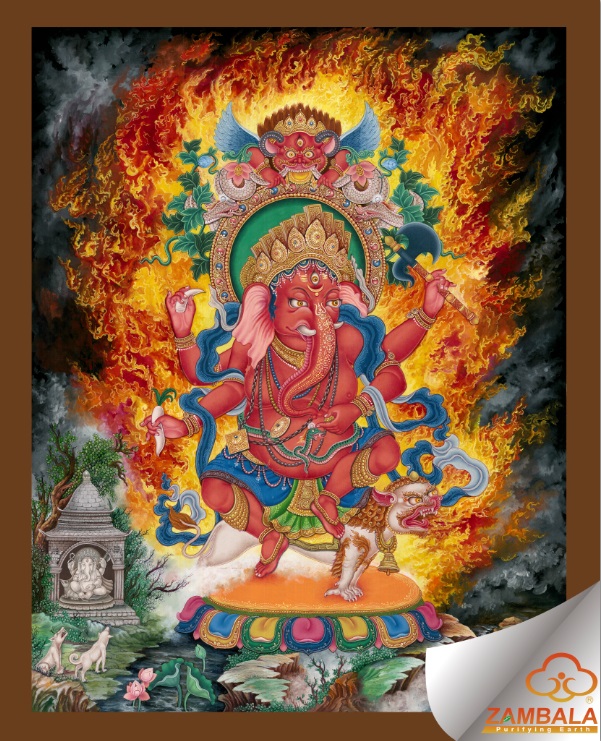 Ganesha Thanka (hand painted) Collectable, Antique, dZi beads